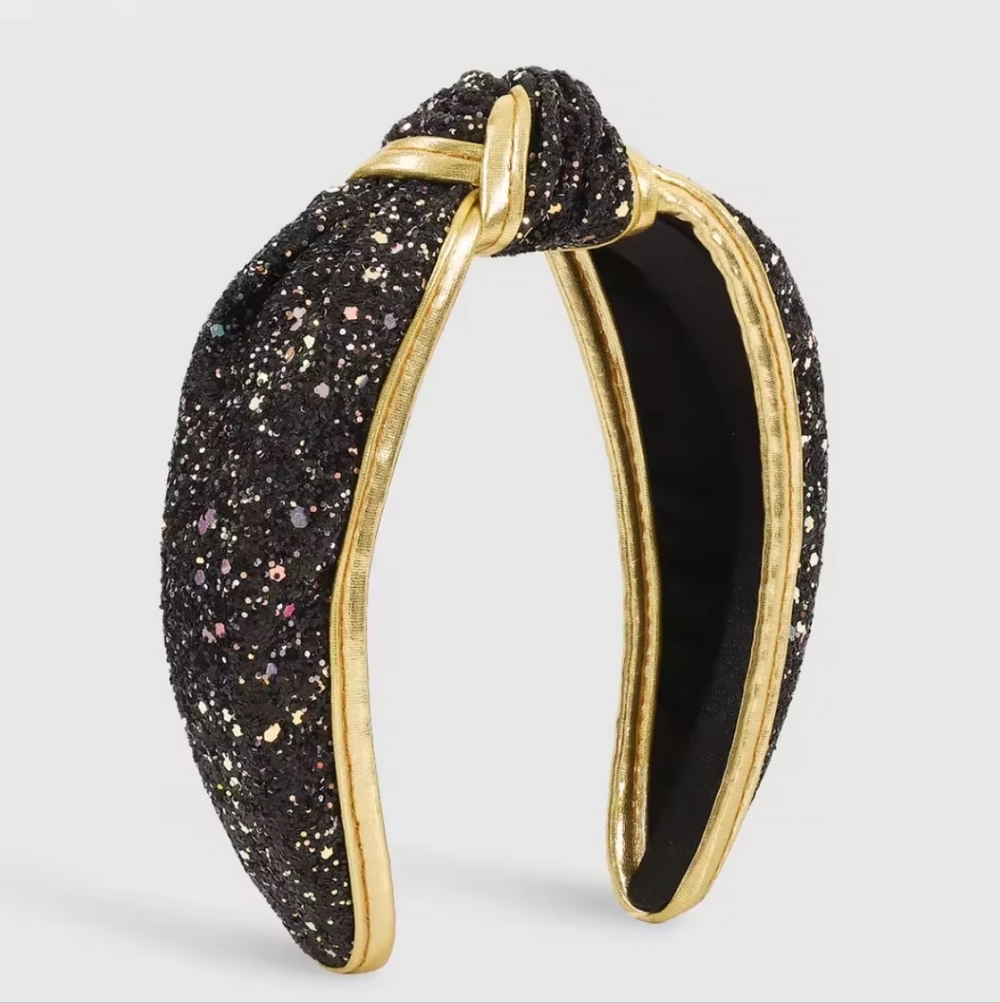 Glitter Sequins Knot Hairband Headband, Black/Gold